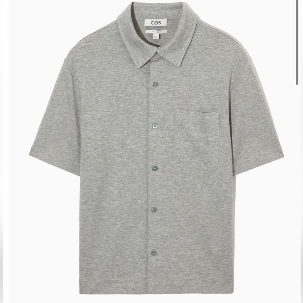NWT COS Button Down Short Sleeve Shirt, Medium, Heather Grey